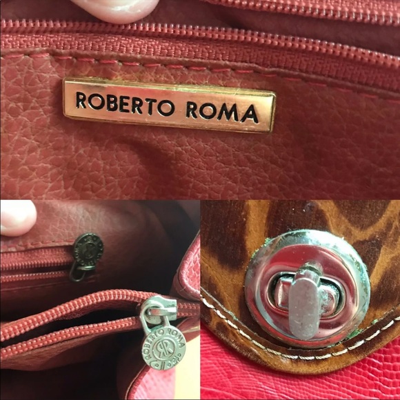 Rare Roberto Roma Leather Clutch Handbag Purse Red Brown Snake Reptile Print - Picture 7 of 12